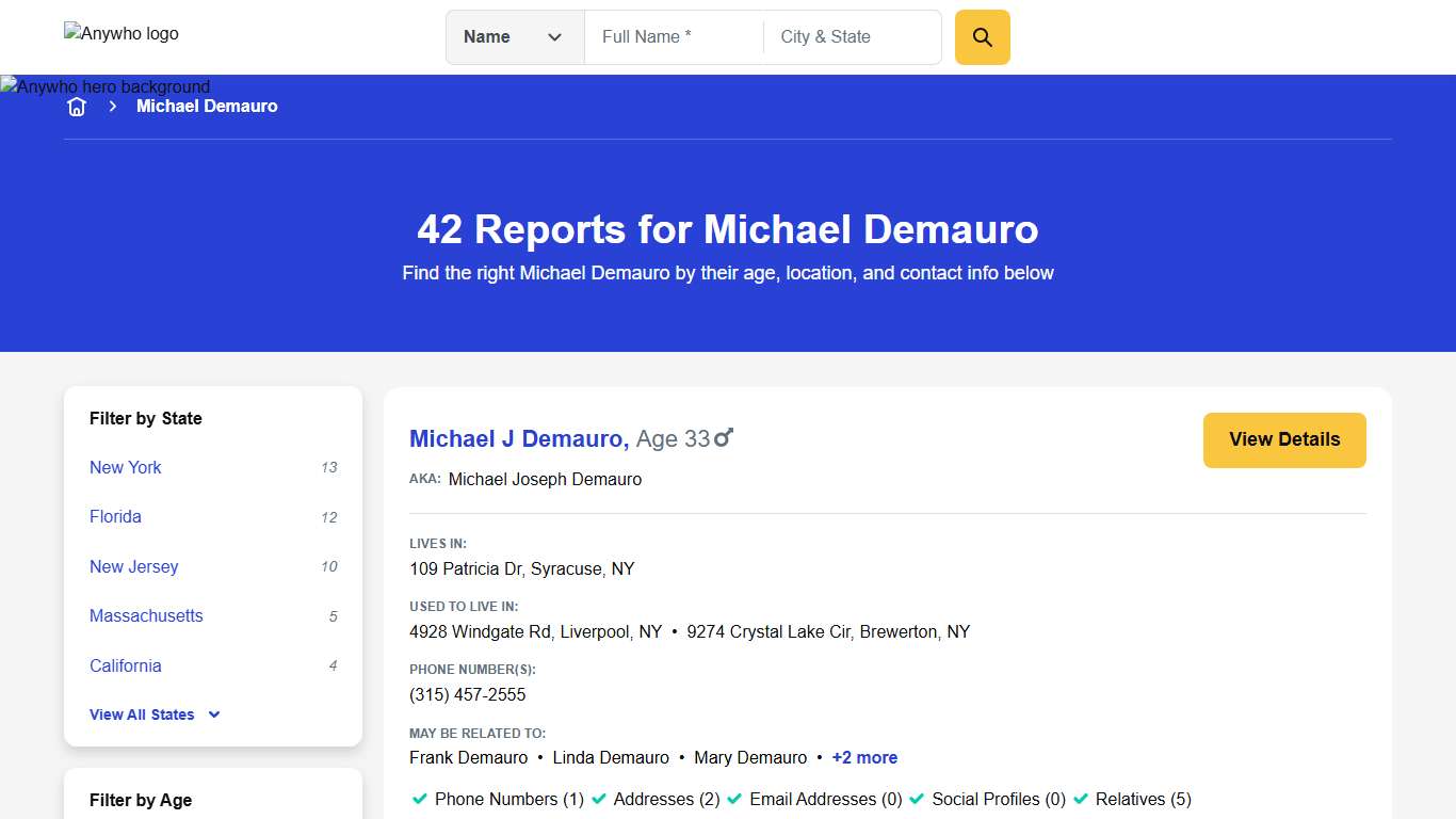 42 Reports for Michael Demauro Anywho