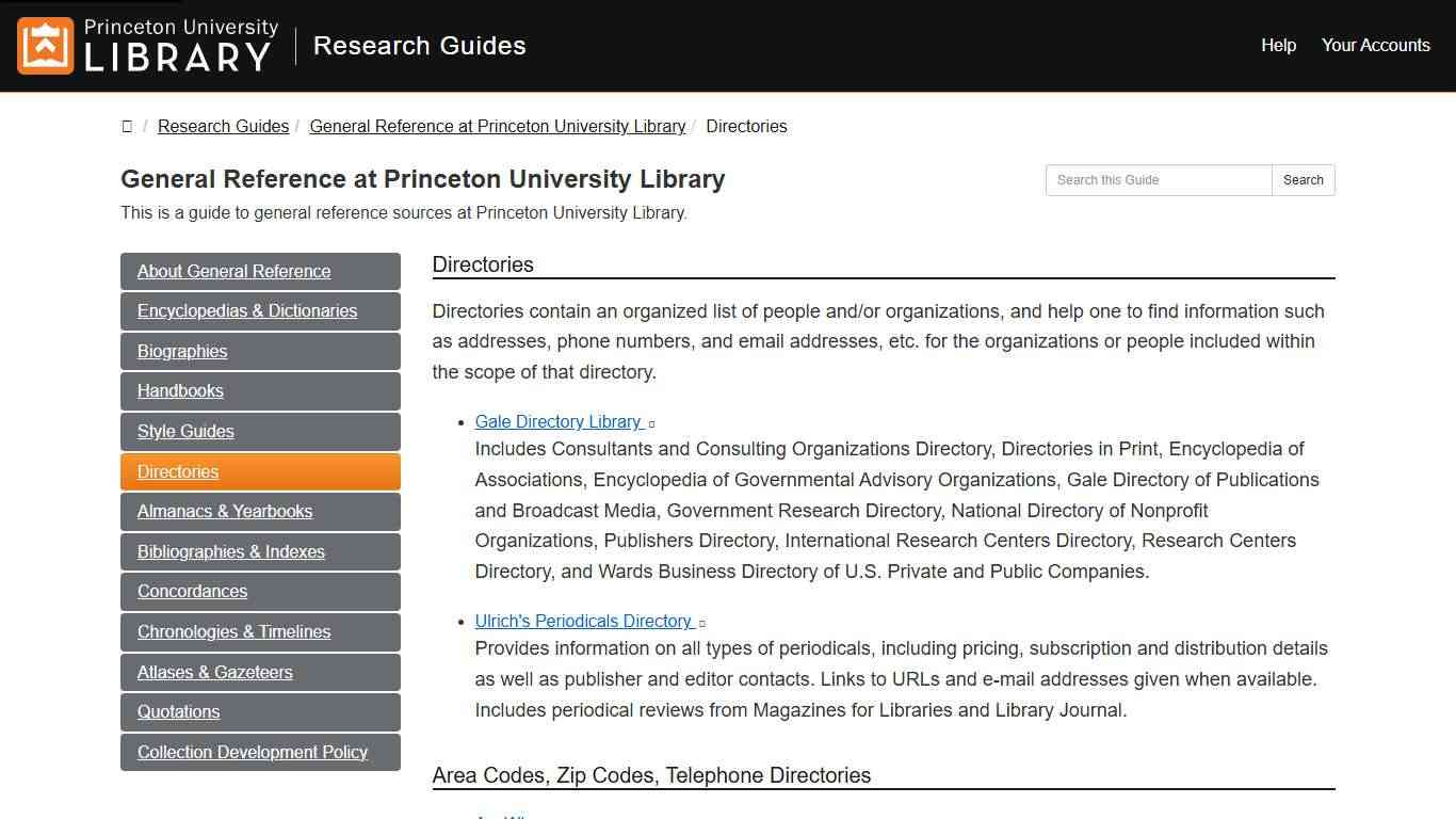 Directories - General Reference at Princeton University Library - Research Guides at Princeton University